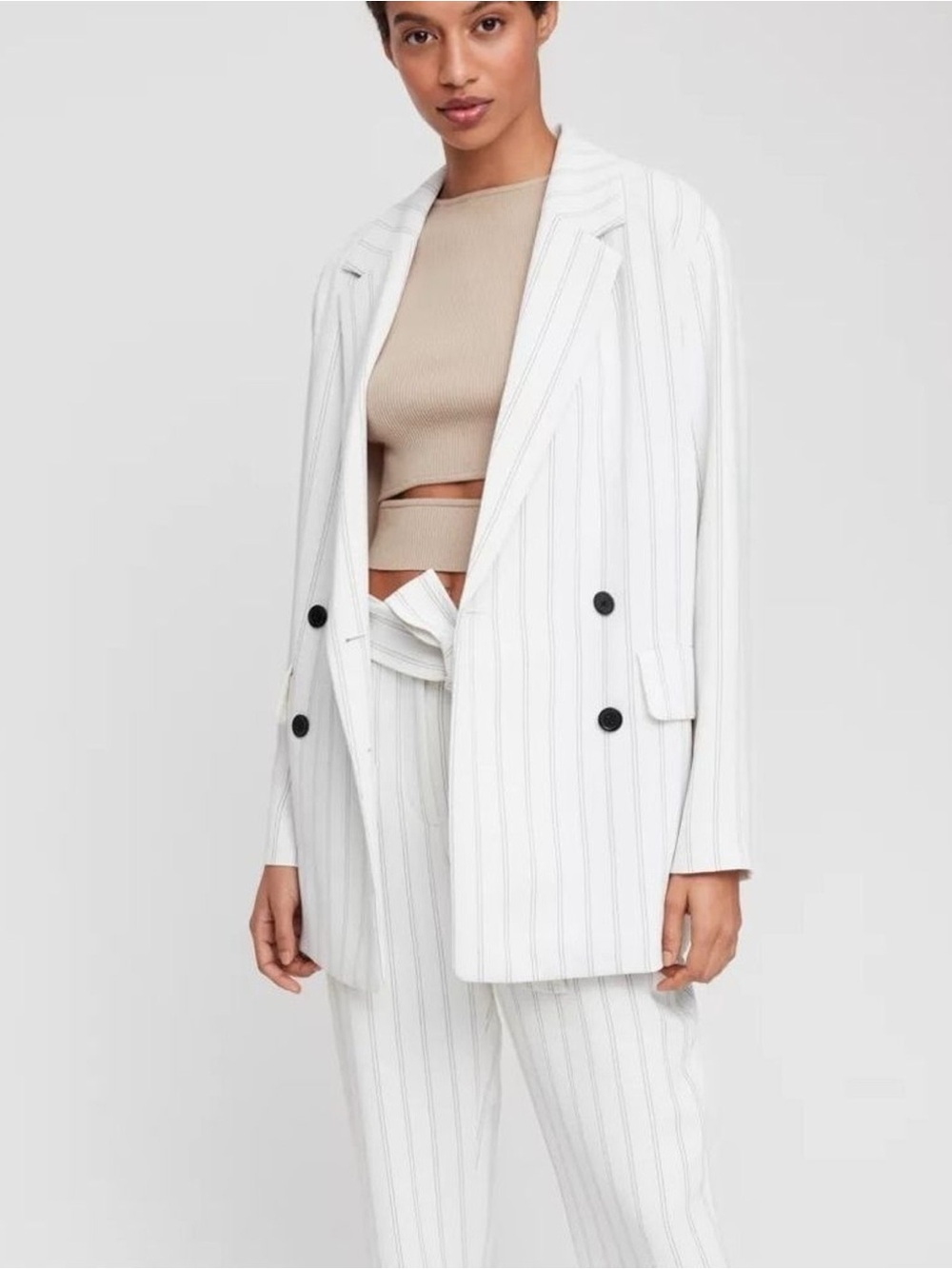 Aritzia Wilfred White Pinstripe Double-Breasted Blazer S